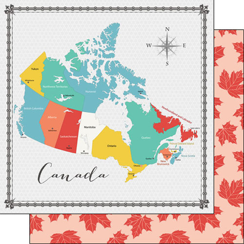 Scrapbook Customs - 12 x 12 Double Sided Paper - Canada Memories Map