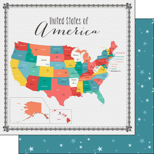 Scrapbook Customs - 12 x 12 Double Sided Paper - USA Memories Map