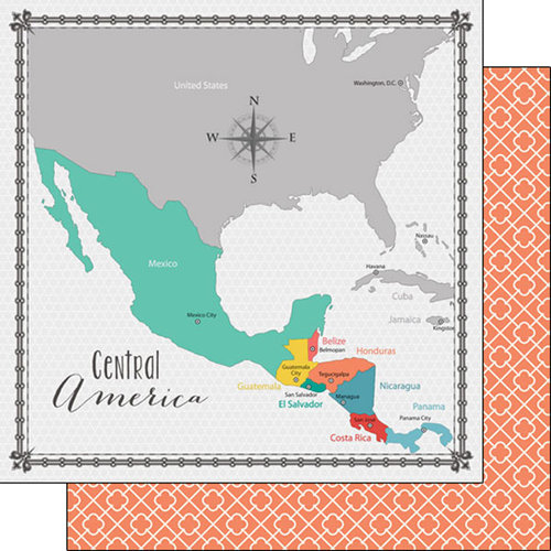 Scrapbook Customs - 12 x 12 Double Sided Paper - Central America Memories Map