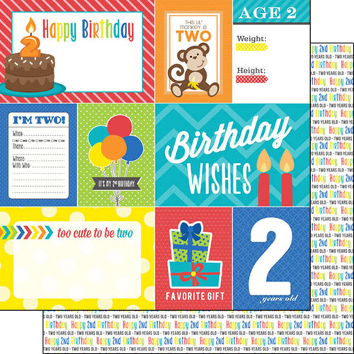 Scrapbook Customs - Happy Birthday Collection - 12 x 12 Double Sided Paper - 2nd Birthday