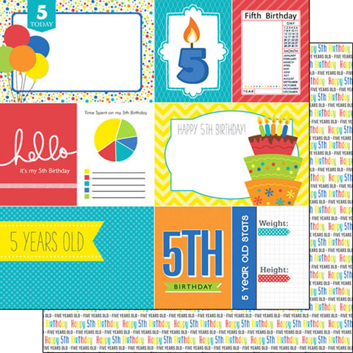 Scrapbook Customs - Happy Birthday Collection - 12 x 12 Double Sided Paper - 5th Birthday