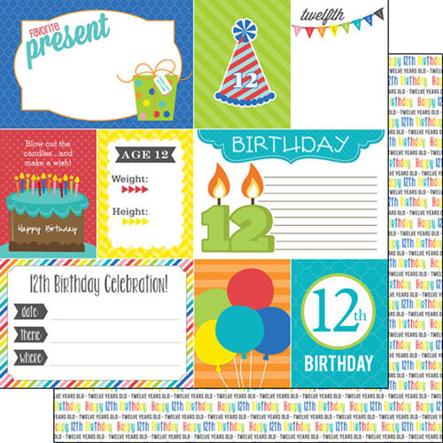 Scrapbook Customs - Happy Birthday Collection - 12 x 12 Double Sided Paper - 12th Birthday