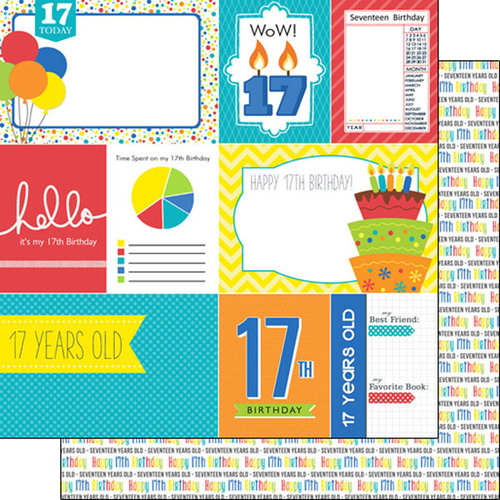 Scrapbook Customs - Happy Birthday Collection - 12 x 12 Double Sided Paper - 17th Birthday