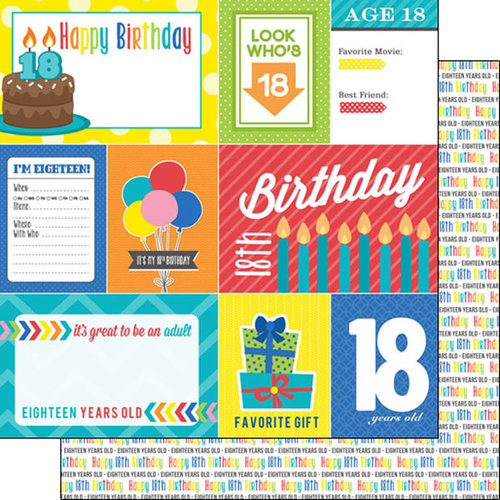 Scrapbook Customs - Happy Birthday Collection - 12 x 12 Double Sided Paper - 18th Birthday