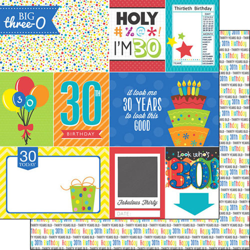 Scrapbook Customs - Happy Birthday Collection - 12 x 12 Double Sided Paper - 30th Birthday