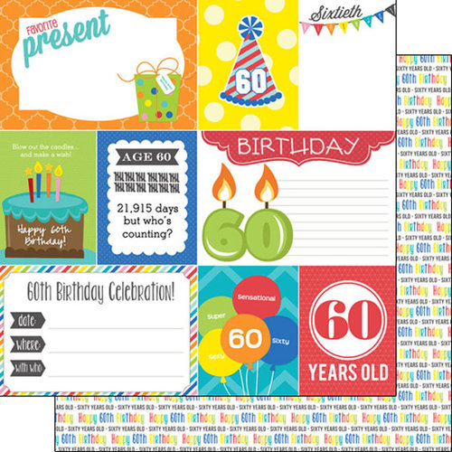 Scrapbook Customs - Happy Birthday Collection - 12 x 12 Double Sided Paper - 60th Birthday