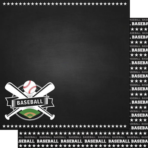 Scrapbook Customs - Sports Collection - 12 x 12 Double Sided Paper - Chalkboard Sports - Baseball