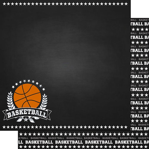Scrapbook Customs - Sports Collection - 12 x 12 Double Sided Paper - Chalkboard Sports - Basketball