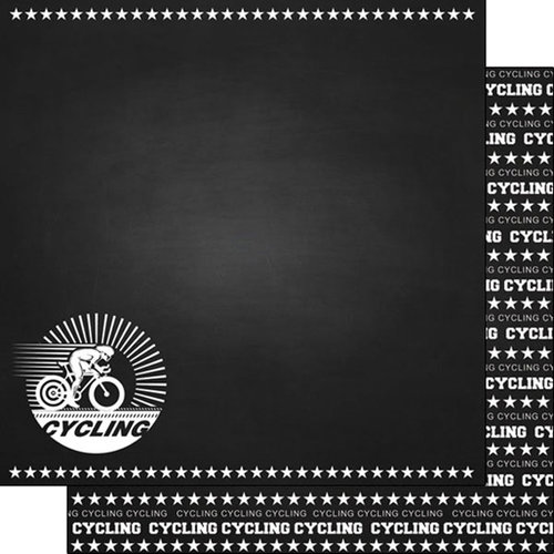 Scrapbook Customs - Sports Collection - 12 x 12 Double Sided Paper - Chalkboard Sports - Cycling