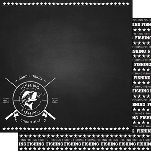 Scrapbook Customs - Sports Collection - 12 x 12 Double Sided Paper - Chalkboard Sports - Fishing