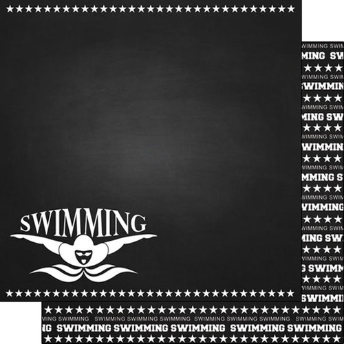 Scrapbook Customs - Sports Collection - 12 x 12 Double Sided Paper - Chalkboard Sports - Swimming