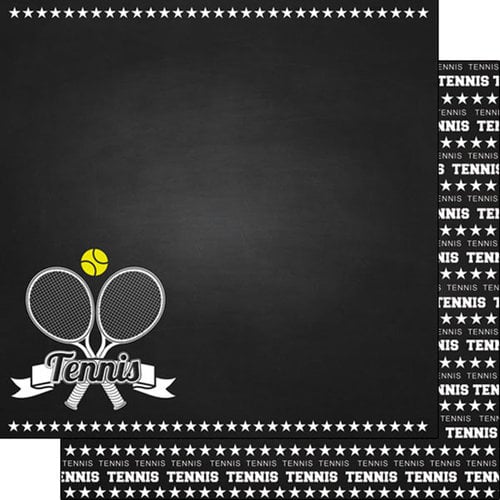 Scrapbook Customs - Sports Collection - 12 x 12 Double Sided Paper - Chalkboard Sports - Tennis