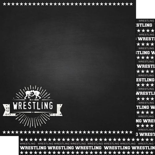 Scrapbook Customs - Sports Collection - 12 x 12 Double Sided Paper - Chalkboard Sports - Wrestling