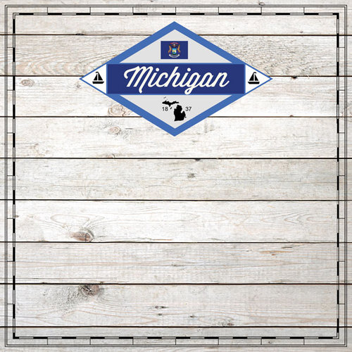 Scrapbook Customs - State Sightseeing Collection - 12 x 12 Paper - Wood - Michigan