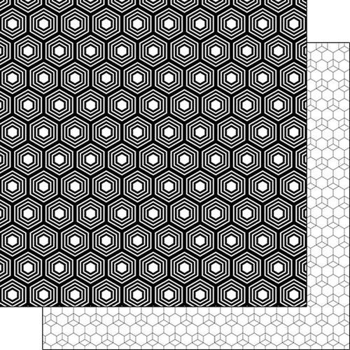 Scrapbook Customs - Black and White Shapes Collection - 12 x 12 Double Sided Paper - Hexagon 1