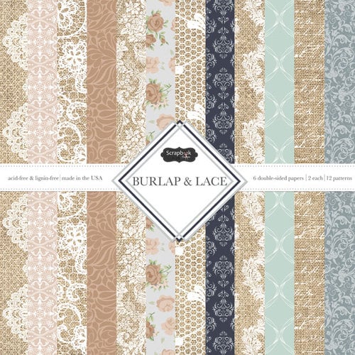 Scrapbook Customs - Burlap and Lace Collection - 12 x 12 Paper Pack