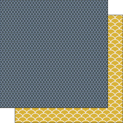 Scrapbook Customs - Navy Mustard Collection - 12 x 12 Double Sided Paper - Pattern