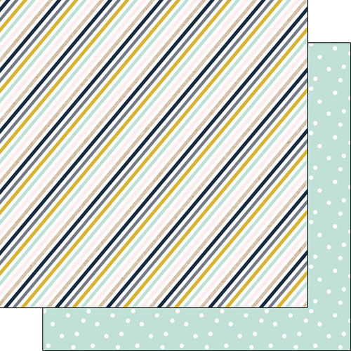 Scrapbook Customs - Navy Mustard Collection - 12 x 12 Double Sided Paper - Stripe