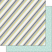 Scrapbook Customs - Navy Mustard Collection - 12 x 12 Double Sided Paper - Stripe