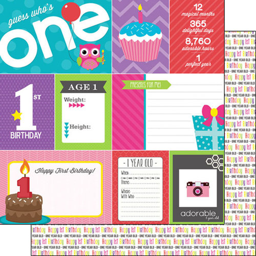 Scrapbook Customs - Birthday Girl Collection - 12 x 12 Double Sided Paper - 1st - Journal