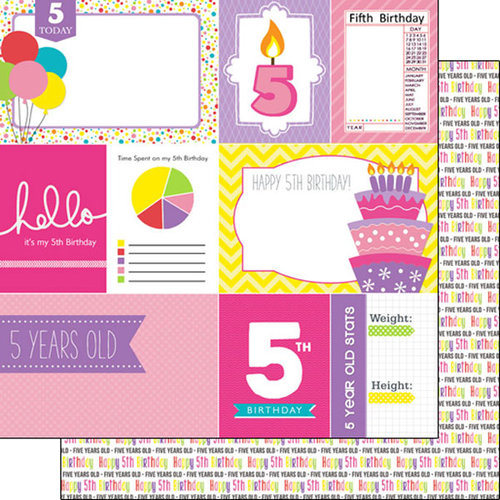 Scrapbook Customs - Birthday Girl Collection - 12 x 12 Double Sided Paper - 5th - Journal