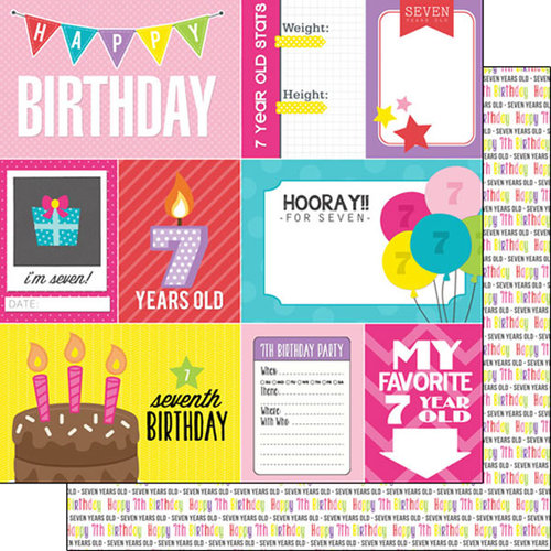 Scrapbook Customs - Birthday Girl Collection - 12 x 12 Double Sided Paper - 7th - Journal