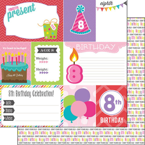 Scrapbook Customs - Birthday Girl Collection - 12 x 12 Double Sided Paper - 8th - Journal