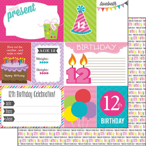 Scrapbook Customs - Birthday Girl Collection - 12 x 12 Double Sided Paper - 12th - Journal