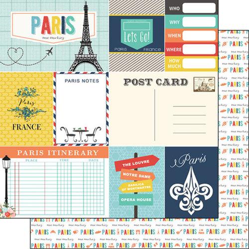 Scrapbook Customs - Travel Adventure Collection - 12 x 12 Double Sided Paper - Paris Memories Journal