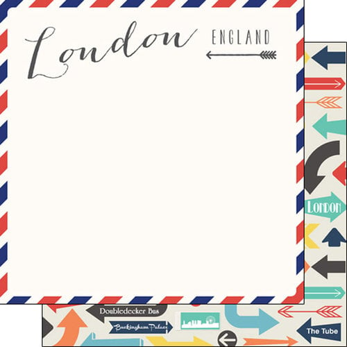 Scrapbook Customs - Travel Adventure Collection - 12 x 12 Double Sided Paper - London Memories Air Mail Arrows