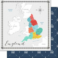 Scrapbook Customs - Travel Adventure Collection - 12 x 12 Double Sided Paper - England Memories Map
