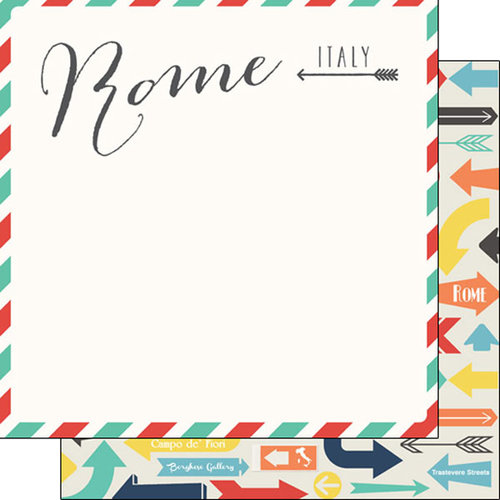 Scrapbook Customs - Travel Adventure Collection - 12 x 12 Double Sided Paper - Rome Memories Air Mail Arrows