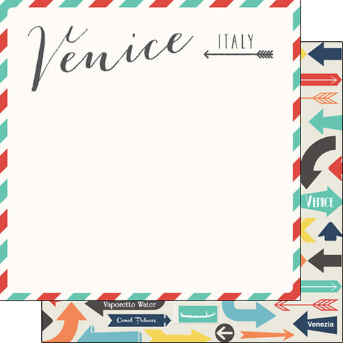 Scrapbook Customs - Travel Adventure Collection - 12 x 12 Double Sided Paper - Venice Memories Air Mail Arrows