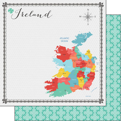 Scrapbook Customs - Travel Adventure Collection - 12 x 12 Double Sided Paper - Ireland Memories Map