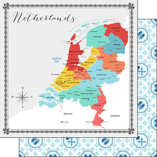 Scrapbook Customs - Travel Adventure Collection - 12 x 12 Double Sided Paper - Netherlands Memories Map