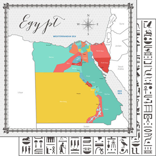 Scrapbook Customs - Travel Adventure Collection - 12 x 12 Double Sided Paper - Egypt Memories Map