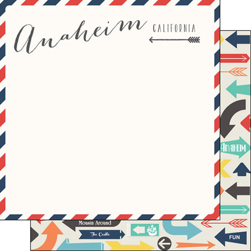 Scrapbook Customs - Travel Adventure Collection - 12 x 12 Double Sided Paper - Anaheim Memories Air Mail Arrows