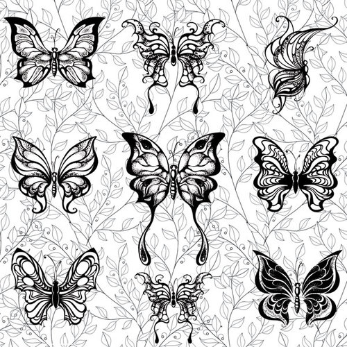 Scrapbook Customs - Adult Coloring Page - 12 x 12 Paper - Vines and Butterflies