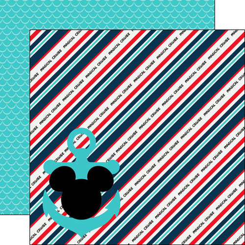 Scrapbook Customs - Cruise Collection - 12 x 12 Double Sided Paper - Magical Anchor and Stripes