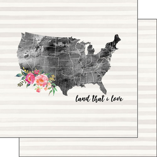 Scrapbook Customs - 12 x 12 Double Sided Paper - Land That I Love Watercolor