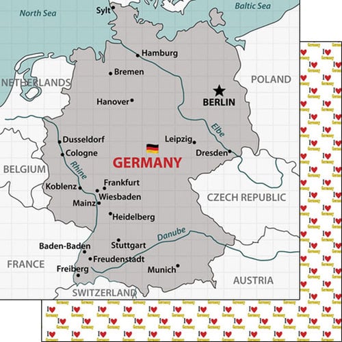 Scrapbook Customs - Adventure Collection - 12 x 12 Double Sided Paper - Germany Map