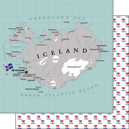 Scrapbook Customs - Adventure Collection - 12 x 12 Double Sided Paper - Iceland Map
