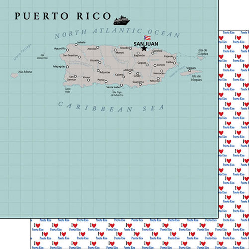 Scrapbook Customs - Adventure Collection - 12 x 12 Double Sided Paper - Puerto Rico Map