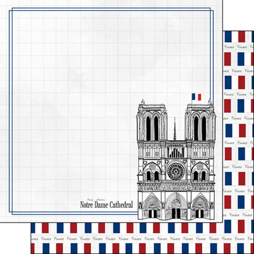 Scrapbook Customs - Adventure Collection - 12 x 12 Double Sided Paper - Paris Notre Dame Cathedral