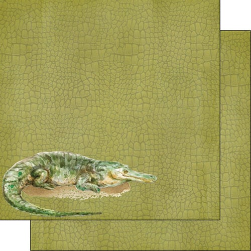 Scrapbook Customs - African Safari Collection - 12 x 12 Double Sided Paper - Crocodile
