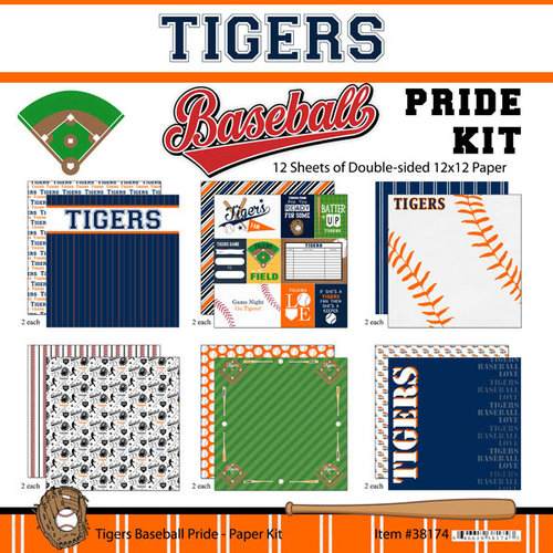 Scrapbook Customs - Baseball Collection - 12 x 12 Paper Pack - Tigers Pride