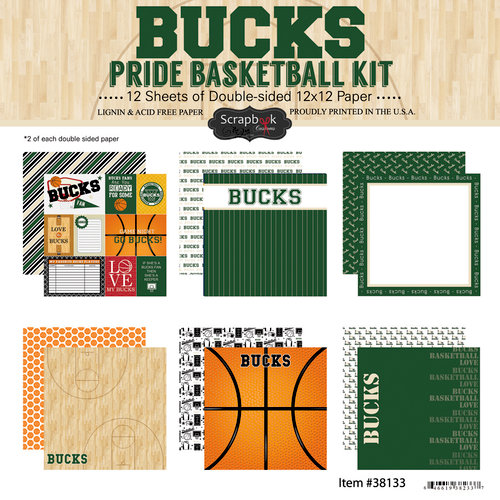 Scrapbook Customs - Basketball - 12 x 12 Paper Pack - Bucks Pride