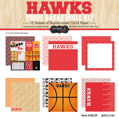 Scrapbook Customs - Basketball - 12 x 12 Paper Pack - Hawks Pride