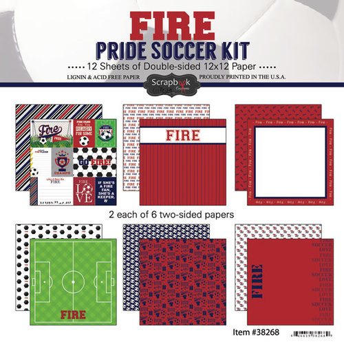 Scrapbook Customs - Soccer - 12 x 12 Paper Pack - Fire Pride