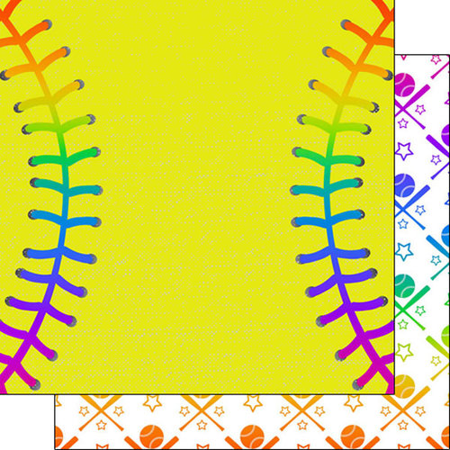 Scrapbook Customs - Neon Sports Collection - Softball - 12 x 12 Double Sided Paper - 1